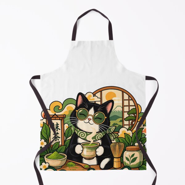 Item preview, Retro Matcha Tea Cat Club 70s Wellness designed and sold by Retro Whiskers.