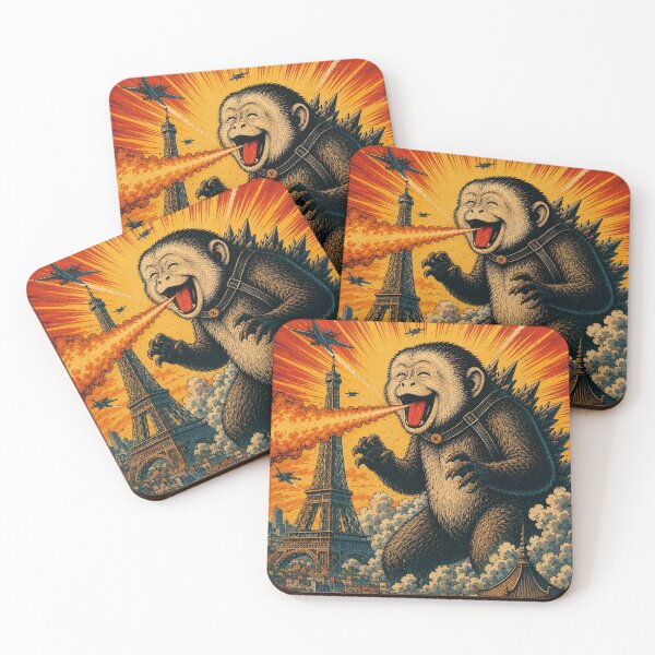 Item preview, Monkey Cutezilla Attacks Paris - Eiffel Tower Kaiju Poster designed and sold by BRTHRCNK01.