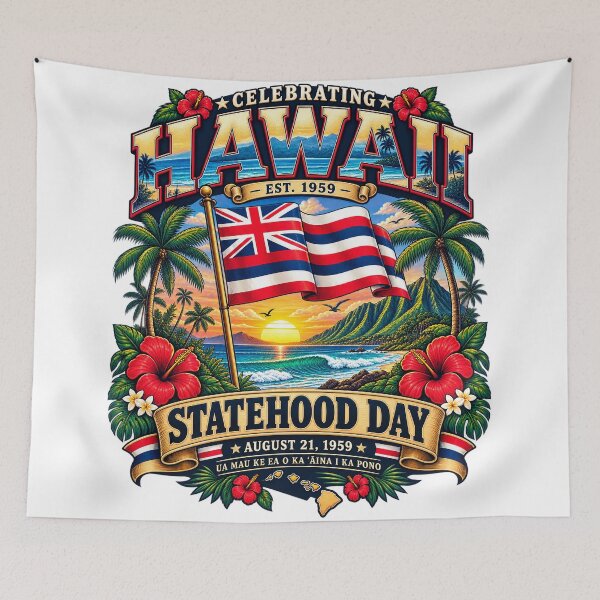 Item preview, Vintage Hawaii Statehood Day 1959 | Aloha Hawaiian Flag Tropical Retro Design designed and sold by Cellara91.