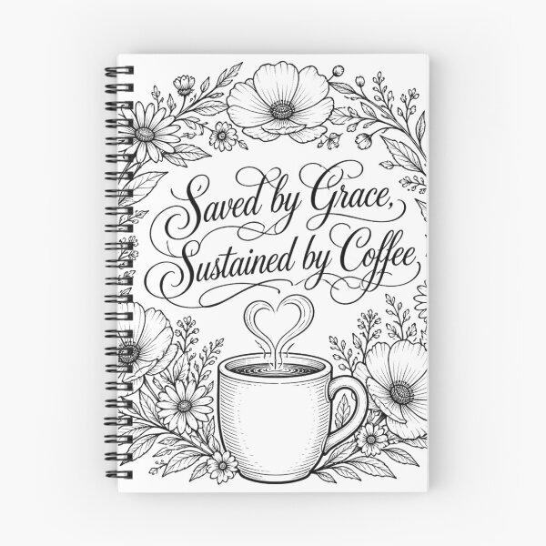 Item preview, Saved By Grace Sustained By Coffee Floral Tee designed and sold by PureGritFaith.