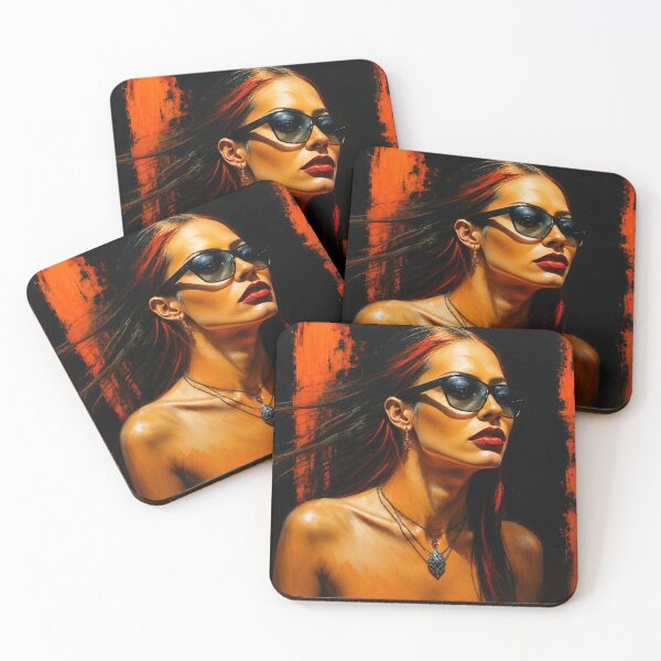 Item preview, Glamour in Red and Black — Artistic Portrait of a Woman with Glasses designed and sold by ZYVARENNE.
