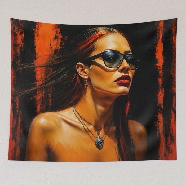 Item preview, Glamour in Red and Black — Artistic Portrait of a Woman with Glasses designed and sold by ZYVARENNE.