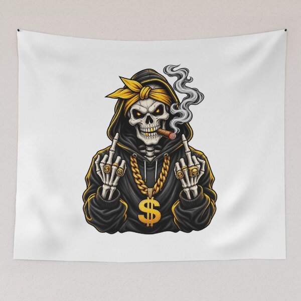 Item preview, Gangster Skull Gold Chain Streetwear designed and sold by VYBORA Studio.