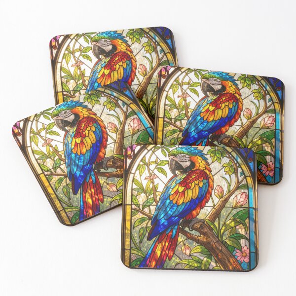 Item preview, Macaw Parrot Stained Glass Tropical Window designed and sold by pinkal.