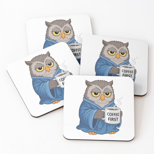 Item preview, Coffee First Sleepy Owl Illustration designed and sold by BanksyNB.