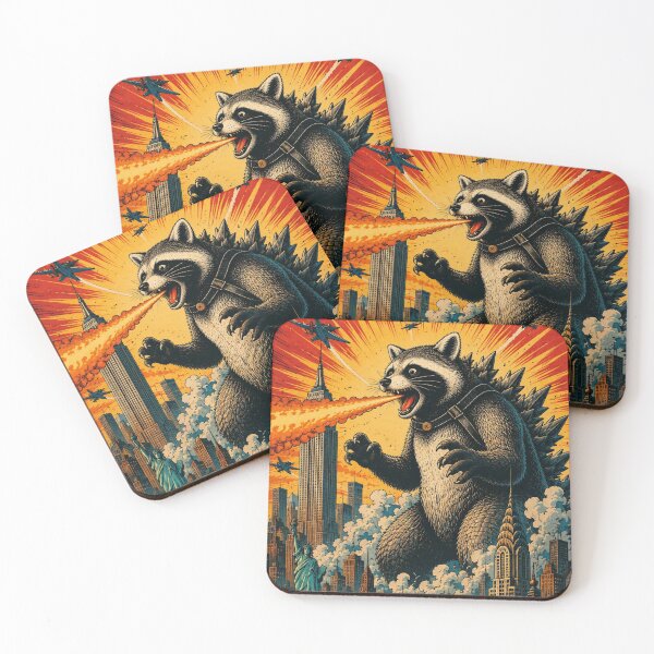 Item preview, Raccoon Cutezilla Attacks New York City - Empire State Kaiju Poster designed and sold by BRTHRCNK01.