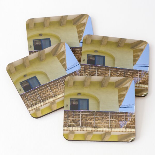 Item preview, Sunny Yellow Apartment Balcony With Reed Screen and Potted Plants on Urban Building designed and sold by Nmallia.