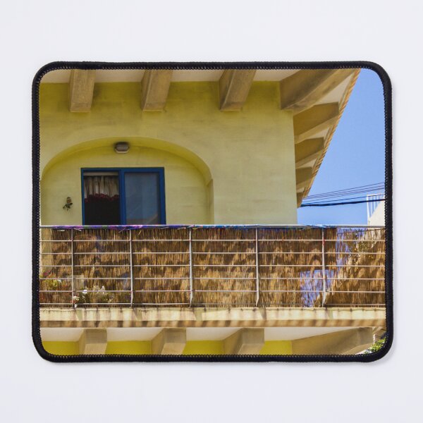 Item preview, Sunny Yellow Apartment Balcony With Reed Screen and Potted Plants on Urban Building designed and sold by Nmallia.