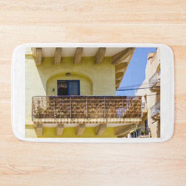 Item preview, Sunny Yellow Apartment Balcony With Reed Screen and Potted Plants on Urban Building designed and sold by Nmallia.