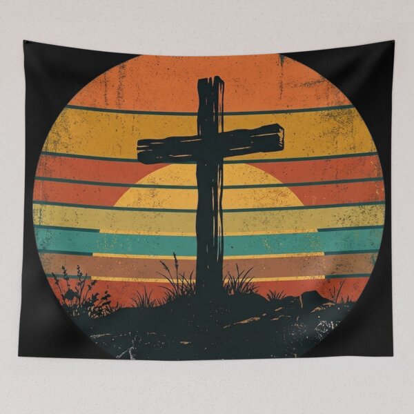 Item preview, Christian Cross Sunset Retro Vintage designed and sold by MantoSagrado.