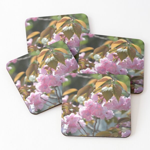 Item preview, Double Flowering Pink Cherry Blossoms with Leaves designed and sold by MiraNadaPrints.