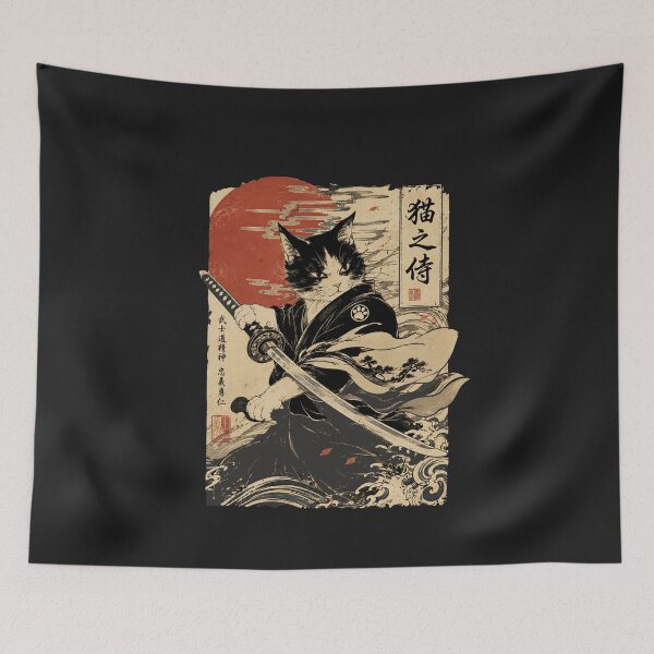 Item preview, Cat With Sword Martial Arts Fighter Retro Japanese Aesthetics  designed and sold by alenaz.