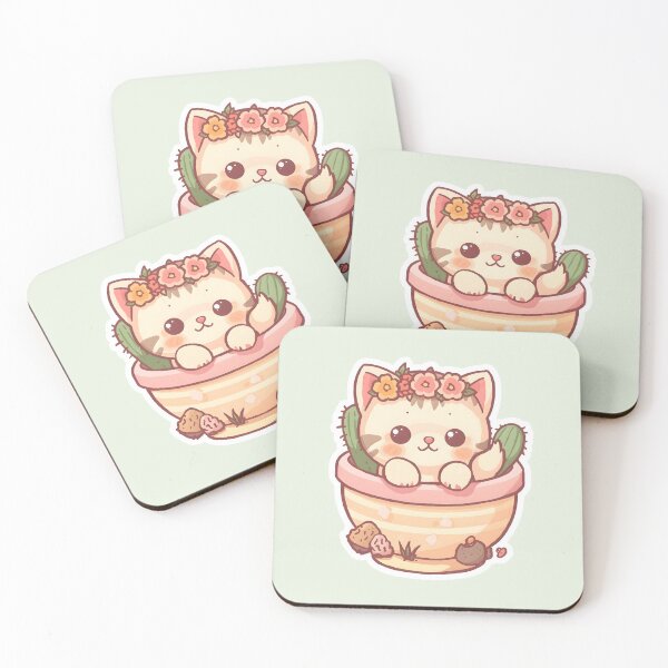 Item preview, Kawaii Cat in Cactus Pot designed and sold by UnRealS.