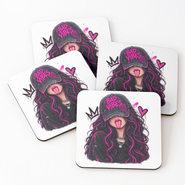 Item preview, Arte urbano de chica rebelde rosa neón con malas vibras designed and sold by TinyWeird.