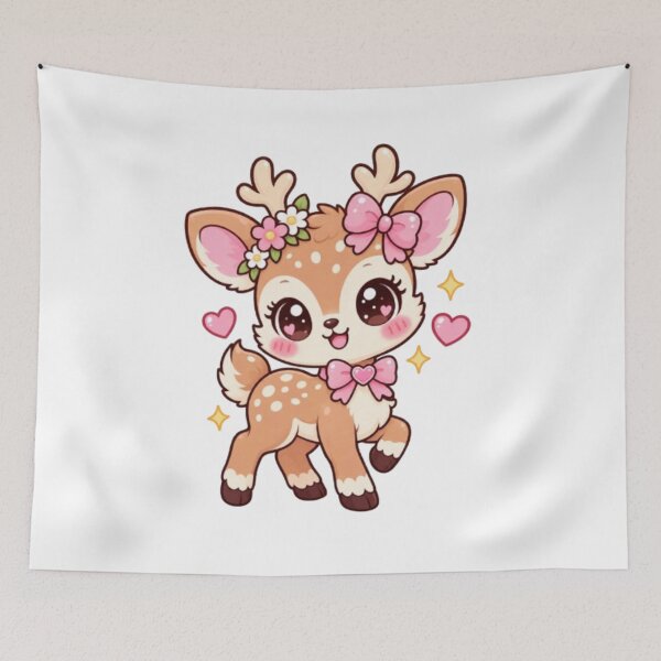 Item preview, Cute Kawaii Deer with Pink Bows and Flowers designed and sold by Vegasstickers.