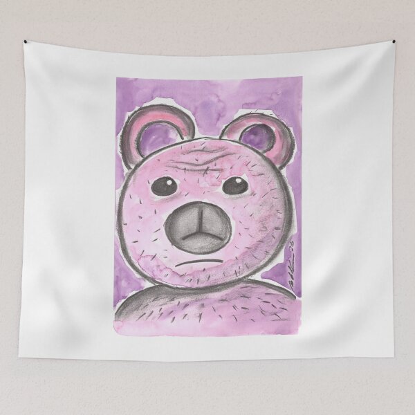 Item preview, Pink Teddy Bear with Reservations, Charcoal & Watercolour designed and sold by Anke‘s Bazaar.