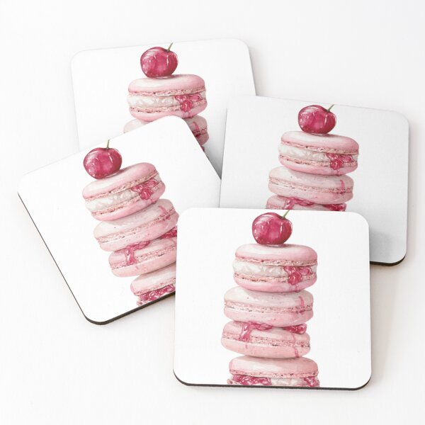 Item preview, Watercolor Pink Cherry Macaron Stack Artwork designed and sold by MindMakerStudio.