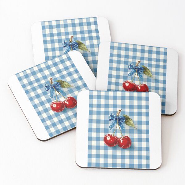 Item preview, Vintage Cherries with Blue Bow on Gingham Pattern designed and sold by MindMakerStudio.