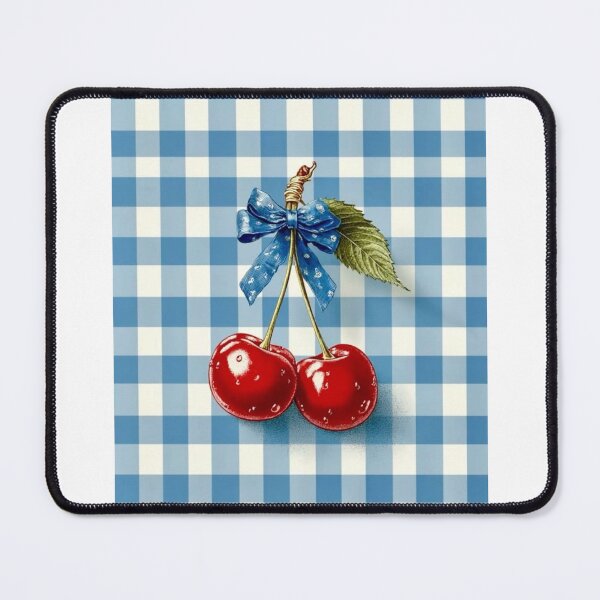Item preview, Vintage Cherries with Blue Bow on Gingham Pattern designed and sold by MindMakerStudio.