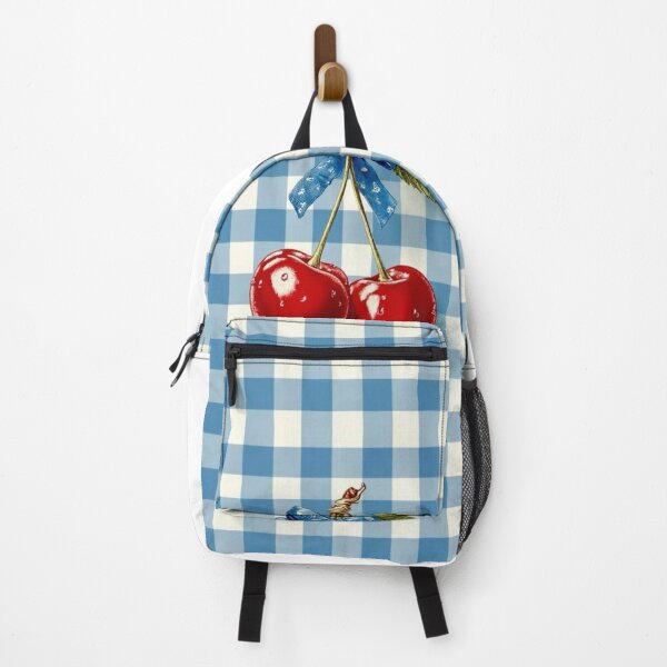 Item preview, Vintage Cherries with Blue Bow on Gingham Pattern designed and sold by MindMakerStudio.