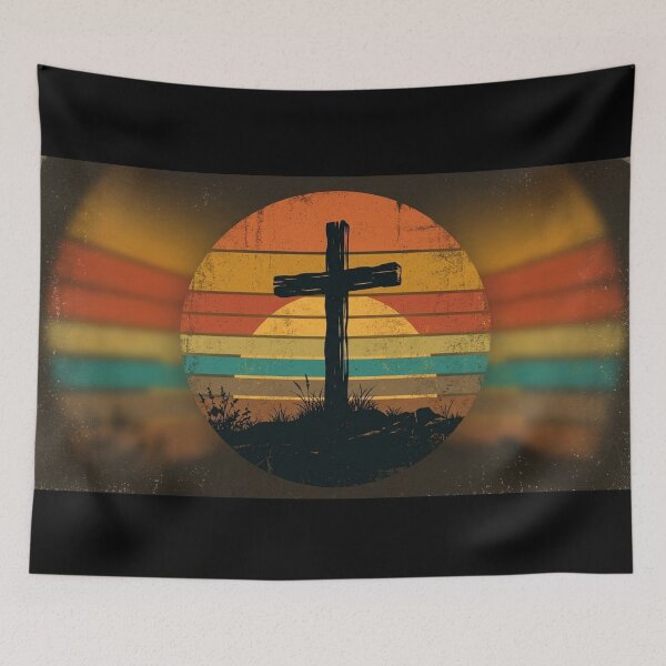 Item preview, Christian Cross Sunset Retro Panoramic designed and sold by MantoSagrado.