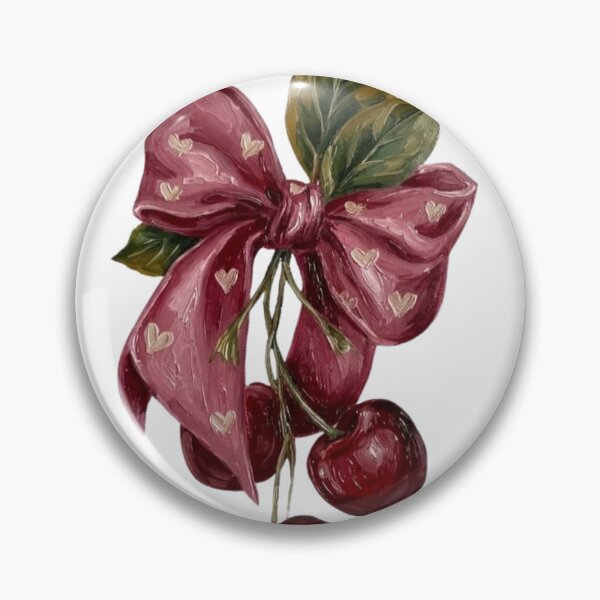 Item preview, Oil Painting Cherries with Heart Patterned Pink Bow designed and sold by MindMakerStudio.