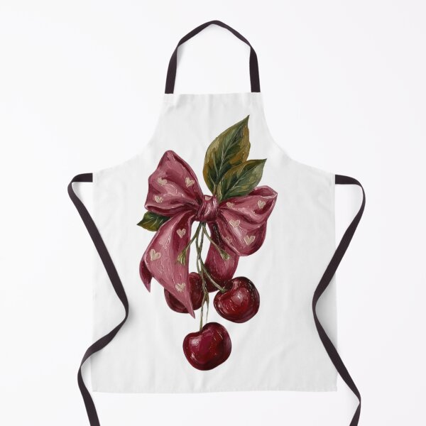 Item preview, Oil Painting Cherries with Heart Patterned Pink Bow designed and sold by MindMakerStudio.