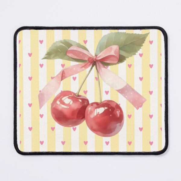 Item preview, Soft Watercolor Cherries with Pink Bow and Hearts designed and sold by MindMakerStudio.