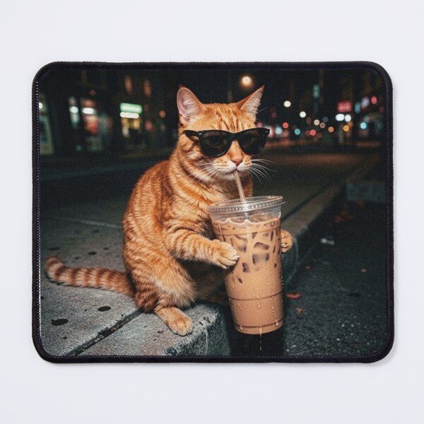 Item preview, Retro Cat Drinking Iced Coffee Funny Animal Meme Coffee Lover Raccoon designed and sold by Thread&Fable.