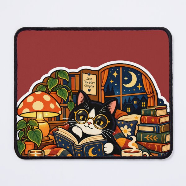 Item preview, Retro Midnight Reading Cat Club 70s Bookworm designed and sold by Retro Whiskers.