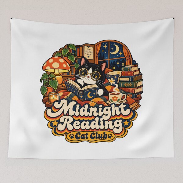 Item preview, Retro Midnight Reading Cat Club 70s Bookworm designed and sold by Retro Whiskers.