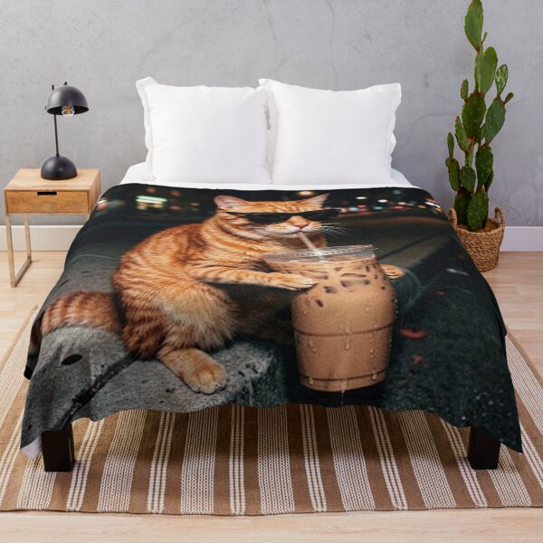 Item preview, Retro Cat Drinking Iced Coffee Funny Animal Meme Coffee Lover Raccoon designed and sold by Thread&Fable.