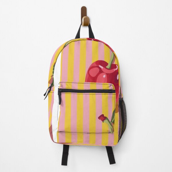 Item preview, Bright Pop Art Cherries on Yellow and Pink Stripes designed and sold by MindMakerStudio.