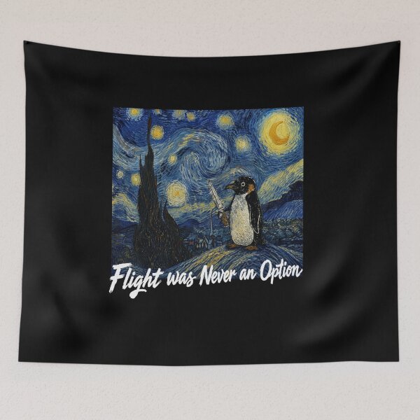 Item preview, Funny Penguin Meme Flight was Never an Option penguin Starry Night Van Gogh   designed and sold by BornBorn.