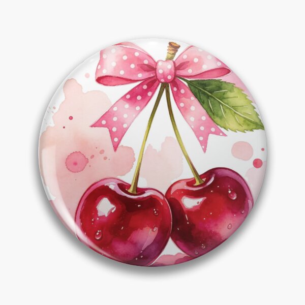 Item preview, Watercolor Cherries with Pink Polka Dot Bow designed and sold by MindMakerStudio.