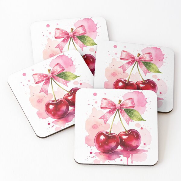 Item preview, Watercolor Cherries with Pink Polka Dot Bow designed and sold by MindMakerStudio.