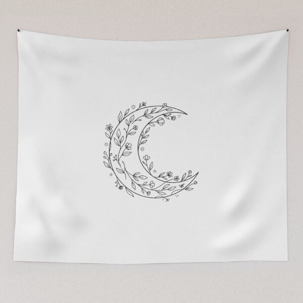 Item preview, Minimalist Floral Crescent Moon - Bohemian and Botanical Line Art designed and sold by Gabzerinho.
