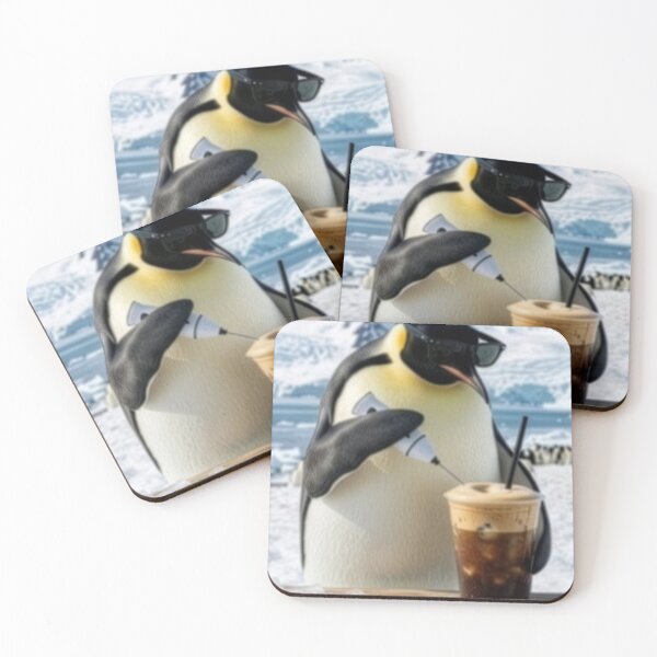 Item preview, A penguin making a frappe (ice caffe) in Antarctica, wearing sunglasses. designed and sold by CAGStore.
