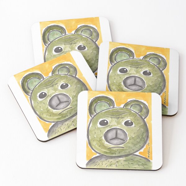 Item preview, Green Teddy Bear with Reservations, Charcoal & Watercolour designed and sold by Anke‘s Bazaar.