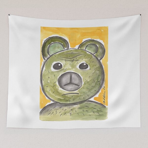 Item preview, Green Teddy Bear with Reservations, Charcoal & Watercolour designed and sold by Anke‘s Bazaar.