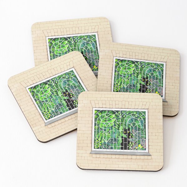 Item preview, Black Cat in Window with Botanical Houseplants designed and sold by Inna Ruda.