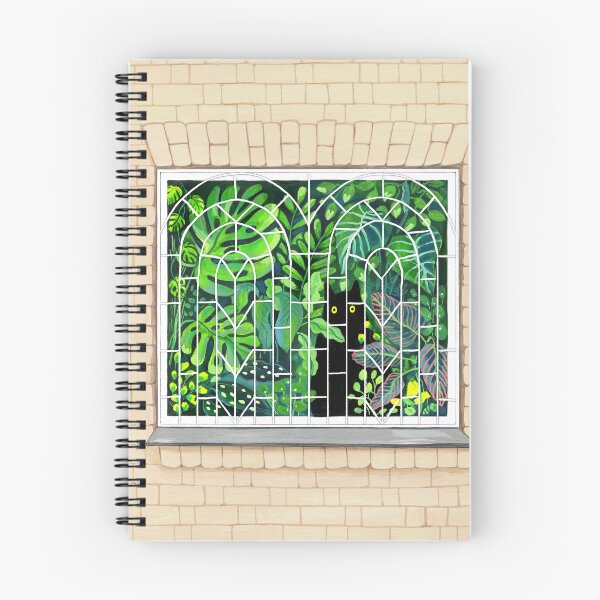 Item preview, Black Cat in Window with Botanical Houseplants designed and sold by Inna Ruda.