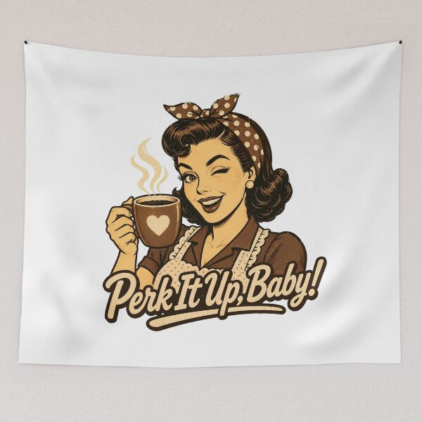 Item preview, Pinup Coffee Lover Winking Woman designed and sold by chattsuede.