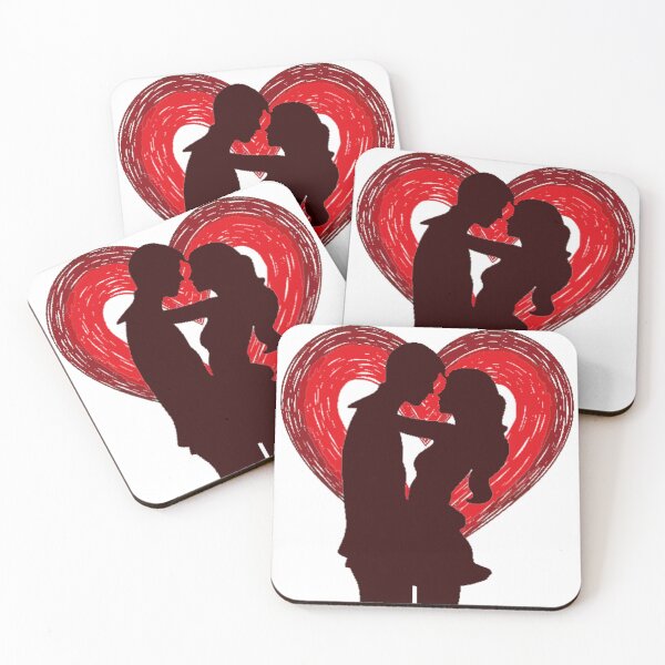 Item preview, Romantic Couple Silhouette - Red Heart Hug Art designed and sold by @Reikiama.