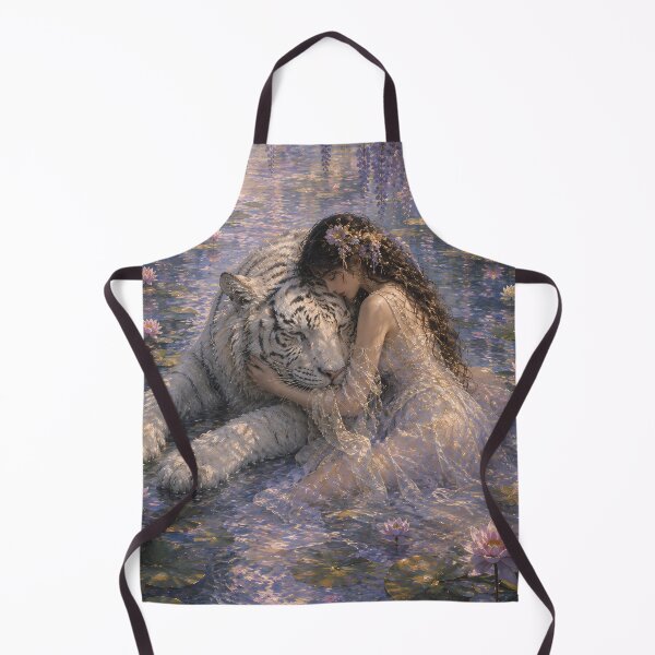 Item preview, White Tiger and Woman in Blue Flowers Fantasy Art designed and sold by ManJiangHong.