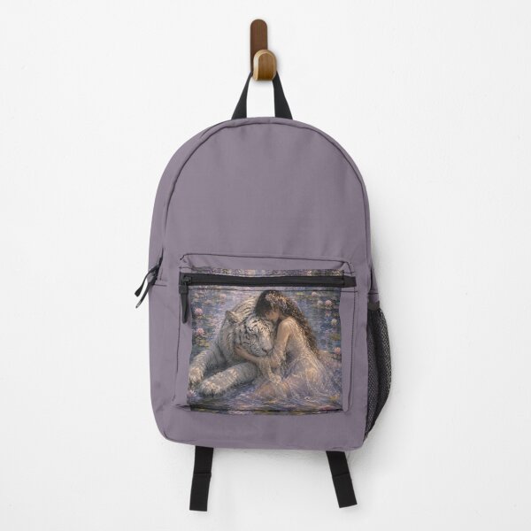 Item preview, White Tiger and Woman in Blue Flowers Fantasy Art designed and sold by ManJiangHong.