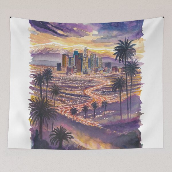 Item preview, Los Angeles Twilight Above Highways Palms and Downtown designed and sold by artshop77.