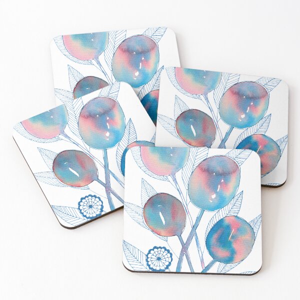Item preview, Blue Pink Botanical Fruit Branch: Watercolour Line Art designed and sold by ArithraStudio.
