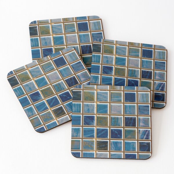 Item preview, Blue Ceramic Mosaic Tile Wall With Grout Texture and Weathered Glaze Pattern Closeup designed and sold by Nmallia.