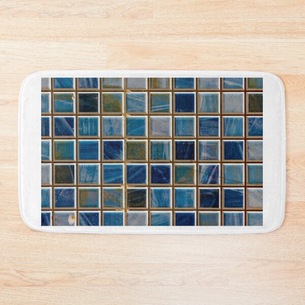 Item preview, Blue Ceramic Mosaic Tile Wall With Grout Texture and Weathered Glaze Pattern Closeup designed and sold by Nmallia.